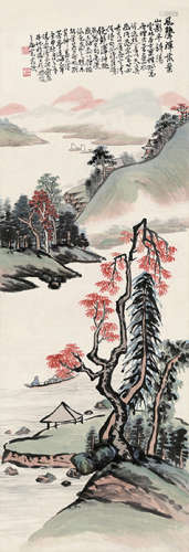 俞语霜 庚申（1920年）作 1874～1922  茅亭远岫  绘画 立轴  设色纸本