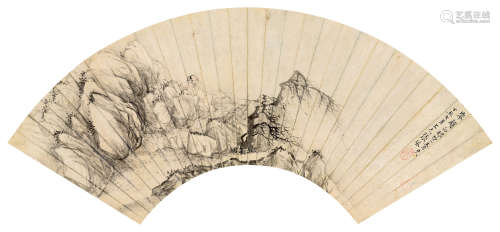 张风  丁丑（1637年）作 ？～1662  独酌图  绘画 扇面  设色纸本