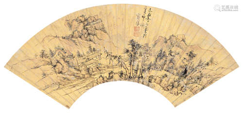 蓝瑛 乙丑（1625年）作 1585～1664  山水  绘画 扇面  设色纸本