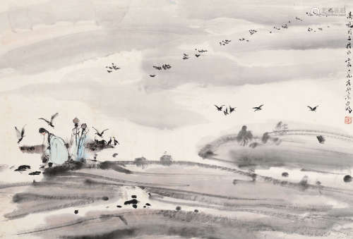 亚明 丙辰（1976年）作 1924～2002  汲水图  绘画 镜心  设色纸本