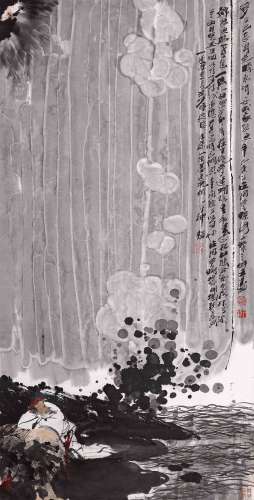 王涛 辛巳（2001年）作 b.1943  庄周梦蝶  绘画 立轴  设色纸本