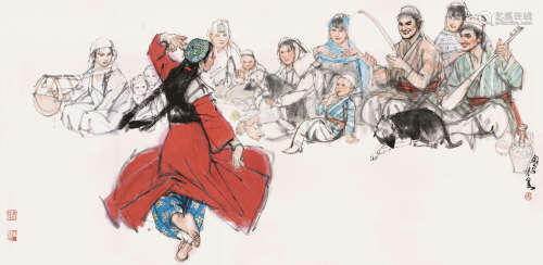 史国良  b.1956  新疆舞女  绘画 镜心  设色纸本