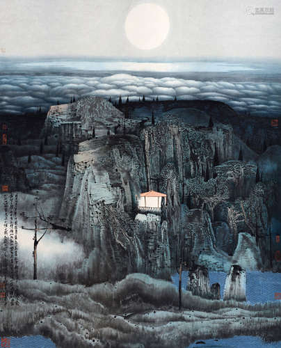 薛亮 庚辰（2000年）作 b.1956  月色河山  绘画 镜心  设色纸本