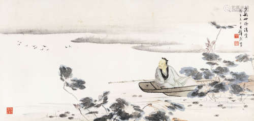 黄君璧 戊子（1948年）作 1898～1991  人物小景  绘画 镜心  设色纸本