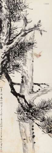 徐悲鸿 辛巳（1931年）作 1895～1953  松雀图  绘画 立轴  设色纸本