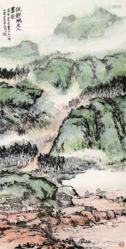 朱屺瞻 庚午（1990年）作 1892～1996  帆影风光入画图  绘画 镜心  设色纸本
