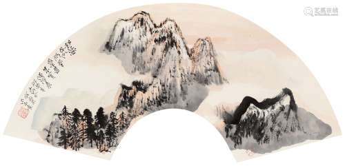 何海霞  1908～1998  山水扇面  绘画 镜心  设色纸本