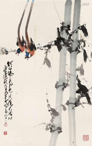 赵少昂 丙寅（1986年）作 1905～1998  朱雀图  绘画 立轴  设色纸本
