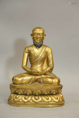 Chinese Bronze Gold Gilded Master Statue