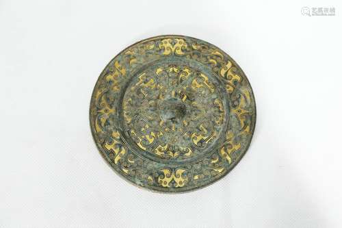 Chinese Bronze Gold Gilded Mirror