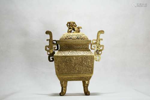 Chinese Bronze Gold Gilded Incense Burner