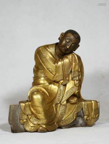 Chinese Bronze Gold Gilded Lohan
