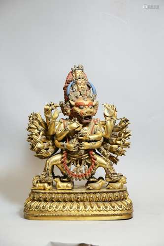 Chinese Bronze Gold Gilded Statue