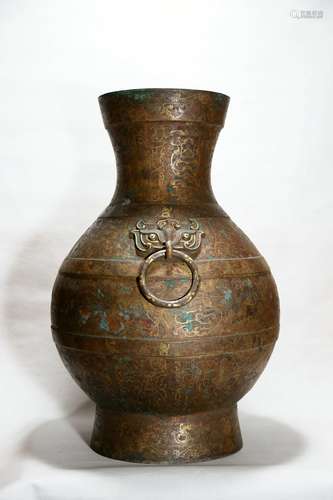 Chinese Bronze Pot With Gold And Silver Painted