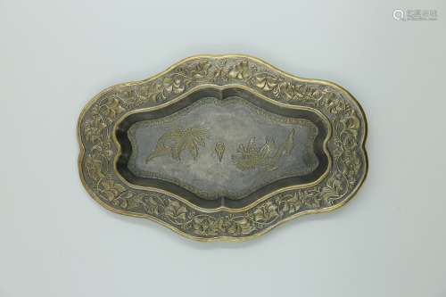Chinese Silver Gold Painted Plate
