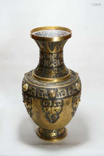 Chinese Qing Dynasty Bronze Gold Gilded Bottle