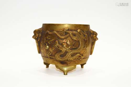 Chinese Bronze Gold Gilded Incense Burner