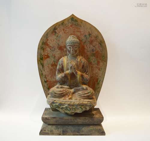 Chinese Tang Dynasty Glass Gold Painted Buddha