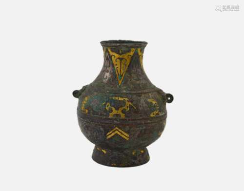 Chinese Zhanhan Period Bronze Gold Painted Bottle