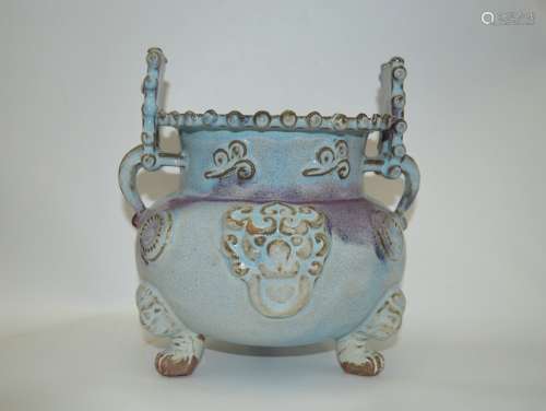 Chinese Song Dynasty Jun Kiln Porcelain Tripod Furnace