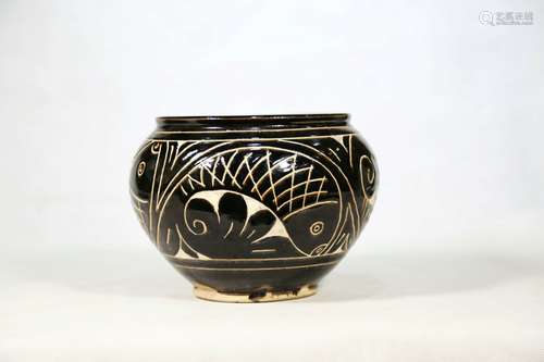 Chinese Cizhou Kiln Black Glaze Flower Pot