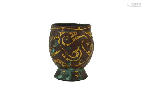 Chinese Zhan Han Period Bronze Gold Painted Jar