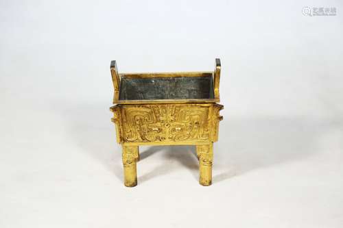 Chinese Bronze Gold Gilded Vessel