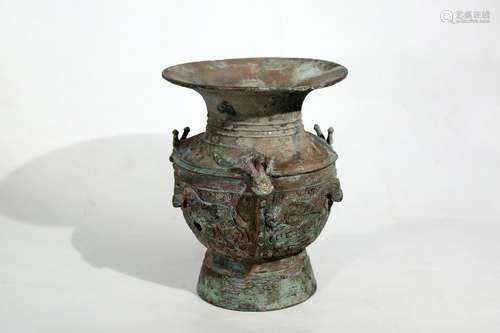 Chinese Early Period Bronze Statue With Animal Pattern