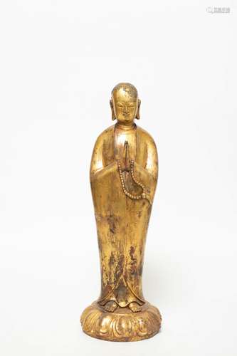 Chinese Bronze Gold Gilded Luohan Buddha Statue