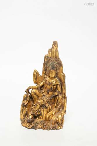 Chinese Rare Bronze Gold Gilded Bodhisattva Statue