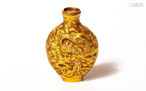 Chinese Bronze Gold Gilded Dragon Pattern Snuff Bottle