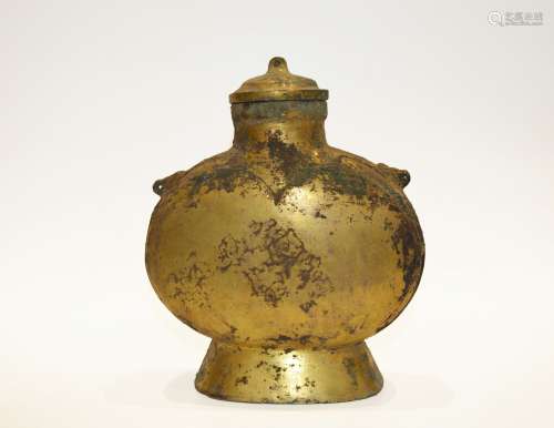 Chinese Zhan Han Period Bronze Gold Gilded Bottle