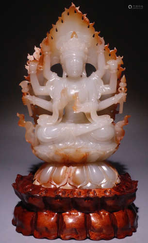 A HETIAN JADE GUANYIN BUDDHA STATUE