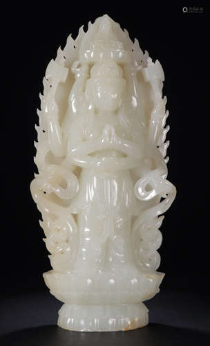 A HETIAN JADE GUANYIN BUDDHA STATUE