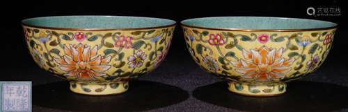 PAIR OF ENAMELED GLAZE BOWL WITH FLOWER PATTERN