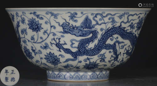 A BLUE&WHITE GLAZE BOWL WITH DRAGON PATTERN