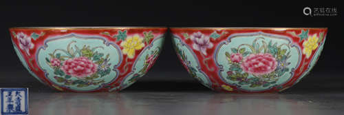 PAIR OF FAMILLE ROSE GLAZE BOWL WITH FLOWER PATTERN