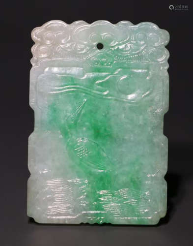 A JADEITE TABLET CARVED WITH CRANE