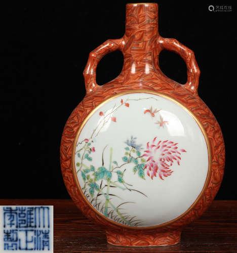 A MARBLEIZING GLAZE VASE WITH FLOWER PATTERN