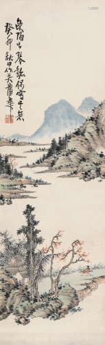 1832～1911 蒲华  抚琴图  绘画 立轴  设色纸本