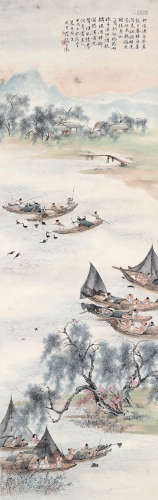 1910～2008 吴青霞  渔家乐  绘画 立轴  设色纸本
