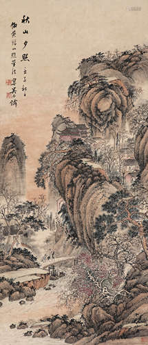 1845～1916 吴石仙  秋山夕照  绘画 立轴  设色纸本