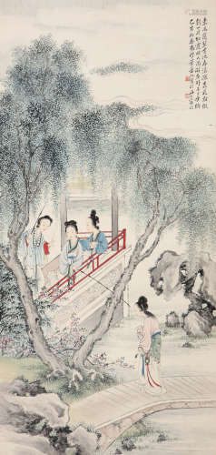 1899～1984 叶曼叔  临池垂钓  绘画 立轴  设色纸本