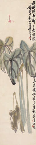 1864～1957 齐白石  芋叶蜻蜓  绘画 立轴  设色纸本