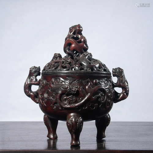 ANCIENT CHINESE RED SANDALWOOD CENSER