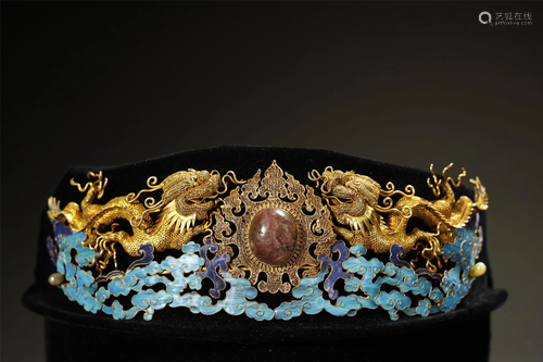 ANCIENT CHINESE GILT-SILVER CROWN AND GEMST…