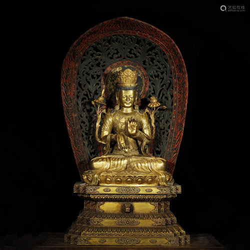 ANCIENT CHINESE GILT-BRONZE FIGURE OF BUDDHA…