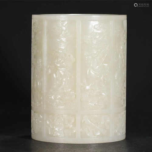 ANCIENT CHINESE WHITE JADE BRUSH POT