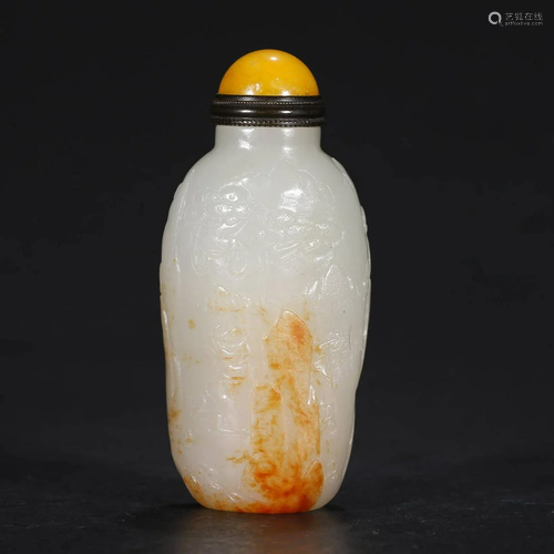 ANCIENT CHINESE WHITE JADE SNUFF BOTTLE