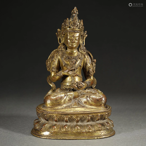 ANCIENT TIBETAN GILT-BRONZE BUDDHA STATUE